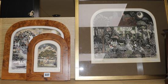 Graham Clarke (b. 1941), three framed limited edition coloured etchings,